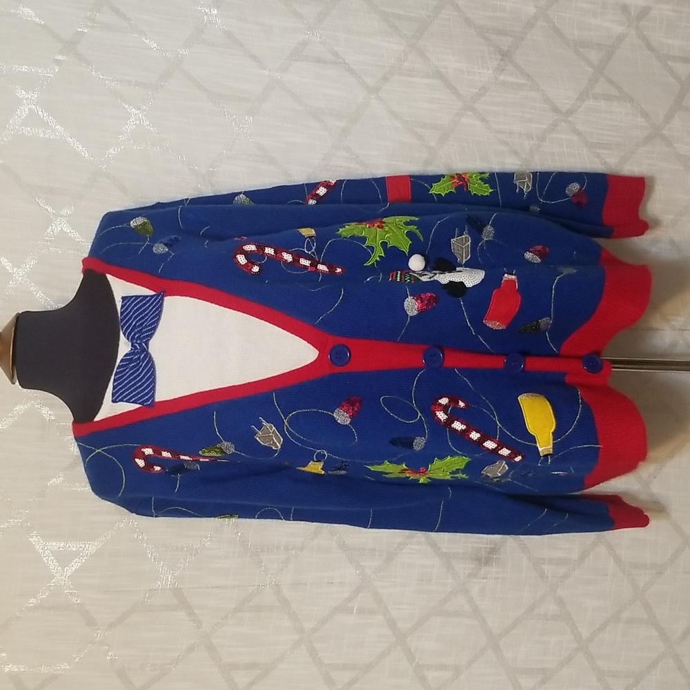 Vintage Womens Christmas Jolly Sweater Festive Blue Red Size XL Winter